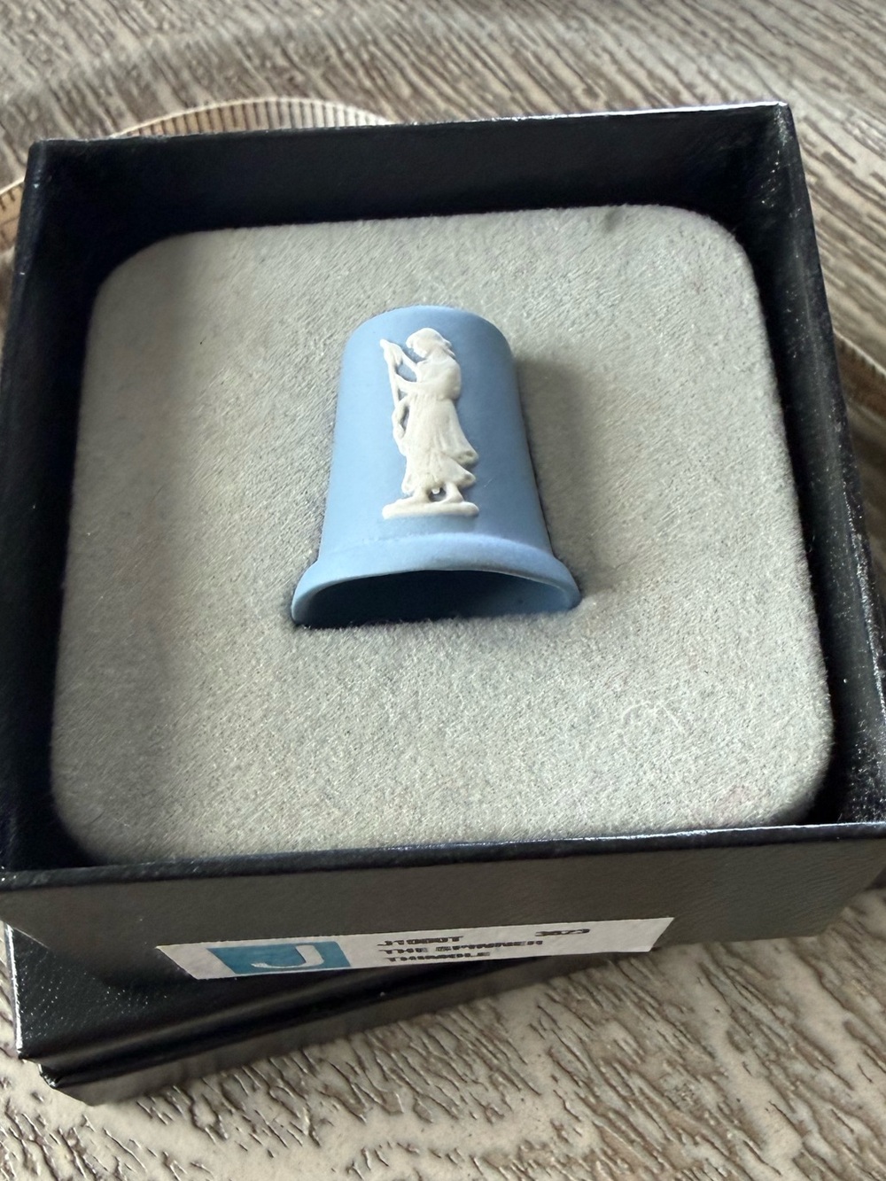 Wedgewood Blue Jasperware Thimble with White Relief